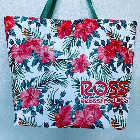 Large Reusable Hibiscus Floral Eco Friendly Shopping Tote Bag - Picture 1 of 3